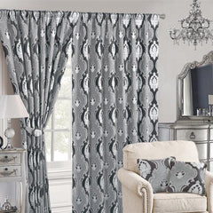 Jacquard Fully Lined Curtains Pair with Tie Backs - Stylish Ready-Made(Emma Grey)