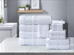 100% Egyptian Cotton, Face Towel, Hand Towel, and Bath Sheet Set with Greek Border Design White Towels for Everyday Use Unisex Resistant big towel