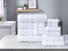 100% Egyptian Cotton, Face Towel, Hand Towel, and Bath Sheet Set with Greek Border Design White Towels for Everyday Use Unisex Resistant big towel