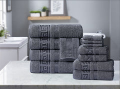 100% Egyptian Cotton, Face Towel, Hand Towel, and Bath Sheet Set with Greek Border Design Grey Towels for Everyday Use Unisex Resistant big towel