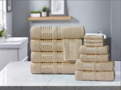 100% Egyptian Cotton, Face Towel, Hand Towel, and Bath Sheet Set with Greek Border Design Beige Towels for Everyday Use Unisex Resistant big towel