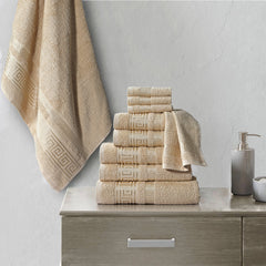 100% Egyptian Cotton, Face Towel, Hand Towel, and Bath Sheet Set with Greek Border Design Beige Towels for Everyday Use Unisex Resistant big towel