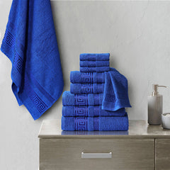100% Egyptian Cotton, Face Towel, Hand Towel, and Bath Sheet Set with Greek Border Design Blue Towels for Everyday Use Unisex Resistant big towel