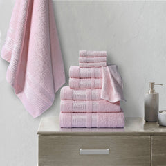 100% Egyptian Cotton, Face Towel, Hand Towel, and Bath Sheet Set with Greek Border Design Pink Towels for Everyday Use Unisex Resistant big towel