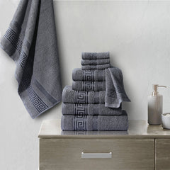 100% Egyptian Cotton, Face Towel, Hand Towel, and Bath Sheet Set with Greek Border Design Grey Towels for Everyday Use Unisex Resistant big towel