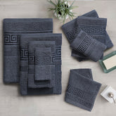 100% Egyptian Cotton, Face Towel, Hand Towel, and Bath Sheet Set with Greek Border Design Charcoal Towels for Everyday Use Unisex Resistant big towel