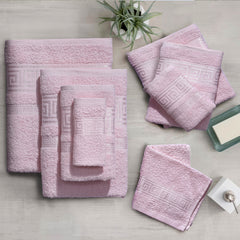 100% Egyptian Cotton, Face Towel, Hand Towel, and Bath Sheet Set with Greek Border Design Pink Towels for Everyday Use Unisex Resistant big towel