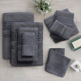 100% Egyptian Cotton, Face Towel, Hand Towel, and Bath Sheet Set with Greek Border Design Grey Towels for Everyday Use Unisex Resistant big towel