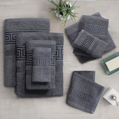 100% Egyptian Cotton, Face Towel, Hand Towel, and Bath Sheet Set with Greek Border Design Grey Towels for Everyday Use Unisex Resistant big towel