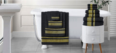 100% Egyptian Cotton, Face Towel, Hand Towel, and Bath Sheet Set with Greek Border Design Black & Gold Towels for Everyday Use Unisex Resistant big towel