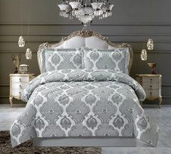 3 PC Quilted Jacquard Bedspread Quilted Comforter Bedding Set Pillows & Cushions (Irenegray)