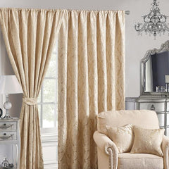 Jacquard Fully Lined Curtains Pair with Tie Backs - Stylish Ready-Made(Lucy Beige)