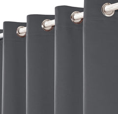 Pair of EYELET Ring Top Thermal BLACKOUT LINED Plain Curtains + Tie Backs Gray