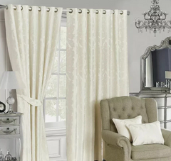 Jacquard Fully Lined Curtains Pair with Tie Backs - Stylish Ready-Made(Lucy Cream)