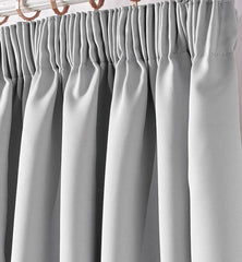 Ready Made Fully Lined Heavy Thick Pencil Pleat Ring Tape Top House Curtains UK Silver