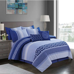 LINEA BLUE 4 Piece Luxury Bedding Set – Includes Duvet Cover, Fitted Sheet, 2 Pillowcases – Super Soft, Breathable Fabric – Elegant Floral, Greek, and Jacquard Designs