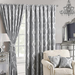 Jacquard Fully Lined Curtains Pair with Tie Backs - Stylish Ready-Made(Irene Grey)