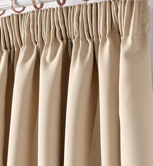 Ready Made Fully Lined Heavy Thick Pencil Pleat Ring Tape Top House Curtains UK Beige