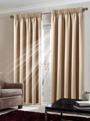 Ready Made Fully Lined Heavy Thick Pencil Pleat Ring Tape Top House Curtains UK Beige