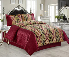 3 PC Quilted Jacquard Bedspread Quilted Comforter Bedding Set Pillows & Cushions (ceiliaburgundy)