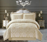 3 PC Quilted Jacquard Bedspread Quilted Comforter Bedding Set Pillows & Cushions (LucyBeige)