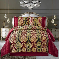 7pc Quilted Jacquard Bedspread Quilted Comforter Bedding Set, Pillows & Cushions (Celia Burgundy)