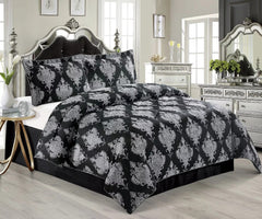 3 PC Quilted Jacquard Bedspread Quilted Comforter Bedding Set Pillows & Cushions (Emma Black)