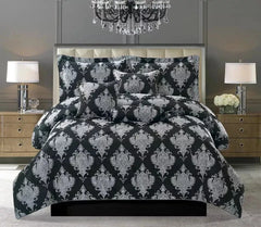 7pc Quilted Jacquard Bedspread Quilted Comforter Bedding Set, Pillows & Cushions (Emma Black)