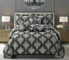 7pc Quilted Jacquard Bedspread Quilted Comforter Bedding Set, Pillows & Cushions (Emma Grey)