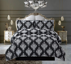 3 PC Quilted Jacquard Bedspread Quilted Comforter Bedding Set Pillows & Cushions (Emma Black)