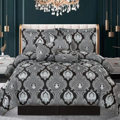 7pc Quilted Jacquard Bedspread Quilted Comforter Bedding Set, Pillows & Cushions (Irene Black)