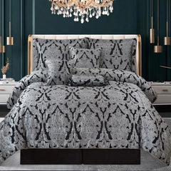 7pc Quilted Jacquard Bedspread Quilted Comforter Bedding Set, Pillows & Cushions (Lucy Black))