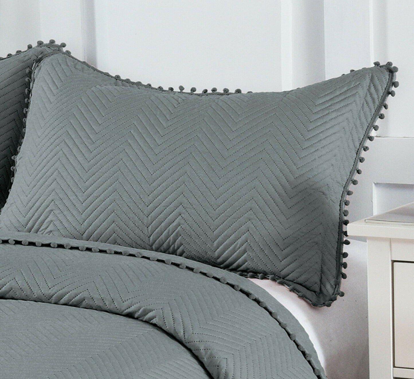 Pom Pom Bedspread Grey