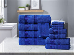 100% Egyptian Cotton, Face Towel, Hand Towel, and Bath Sheet Set with Greek Border Design Blue Towels for Everyday Use Unisex Resistant big  towel