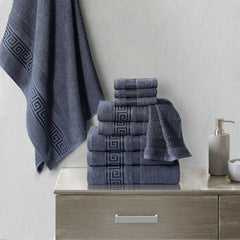 100% Egyptian Cotton, Face Towel, Hand Towel, and Bath Sheet Set with Greek Border Design Charcoal Towels for Everyday Use Unisex Resistant big towel