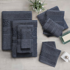 100% Egyptian Cotton, Face Towel, Hand Towel, and Bath Sheet Set with Greek Border Design Charcoal Towels for Everyday Use Unisex Resistant big towel