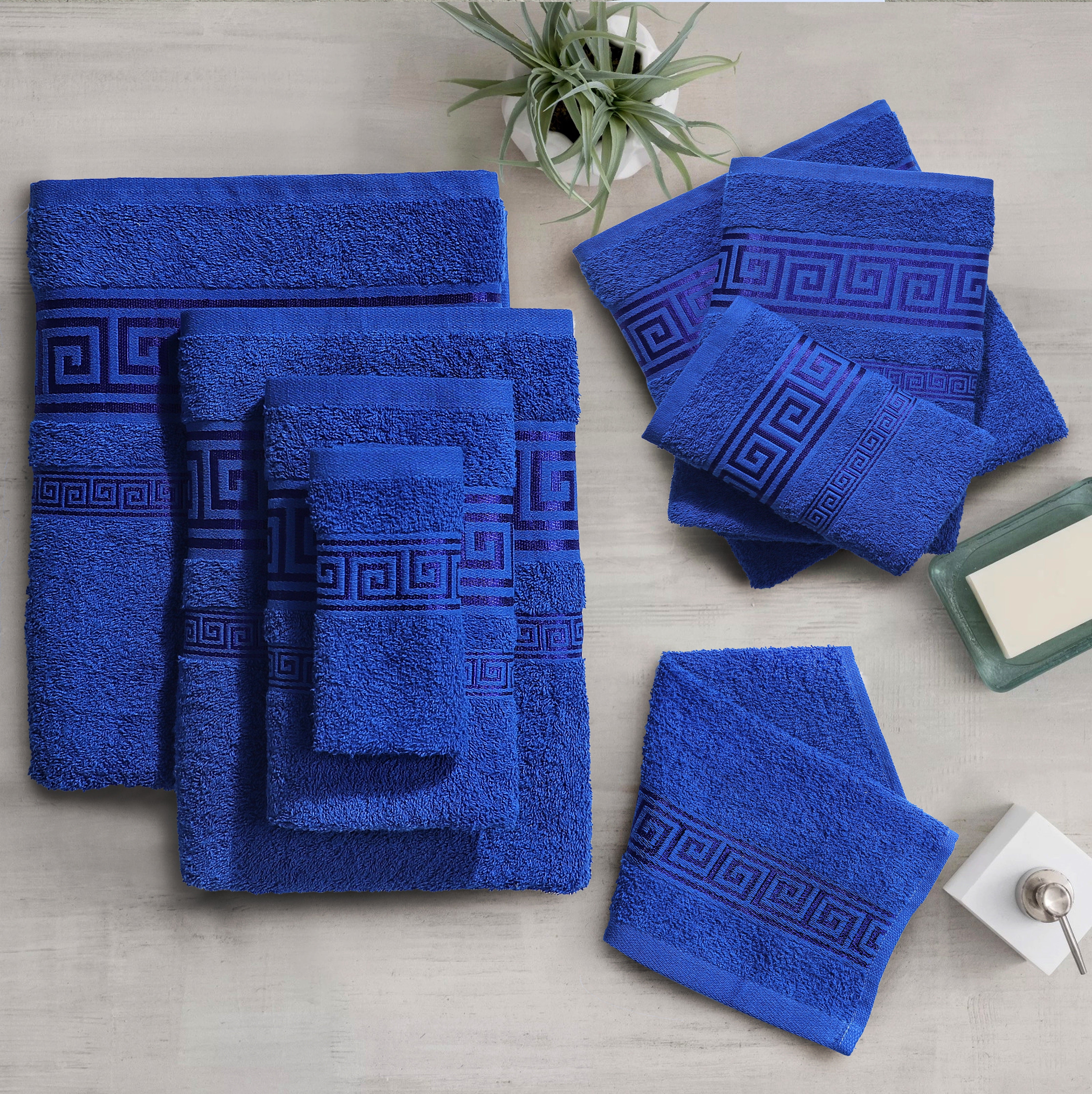 Riccardo Valeria 100% Egyptian Cotton, Face Towel, Hand Towel, and Bath Sheet Set with Greek Border Design - Towels for Everyday Use Unisex Resistant big towel