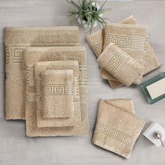 100% Egyptian Cotton, Face Towel, Hand Towel, and Bath Sheet Set with Greek Border Design Beige Towels for Everyday Use Unisex Resistant big  towel