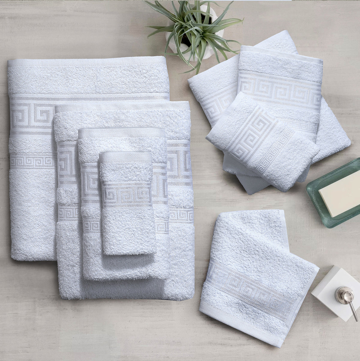 100% Egyptian Cotton, Face Towel, Hand Towel, and Bath Sheet Set with Greek Border Design White Towels for Everyday Use Unisex Resistant big  towel