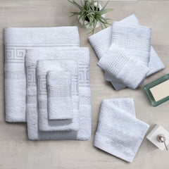 100% Egyptian Cotton, Face Towel, Hand Towel, and Bath Sheet Set with Greek Border Design White Towels for Everyday Use Unisex Resistant big  towel