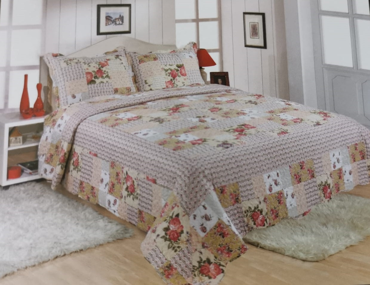 Patchwork Bedspreads 3 Pcs with Pillow cases 03