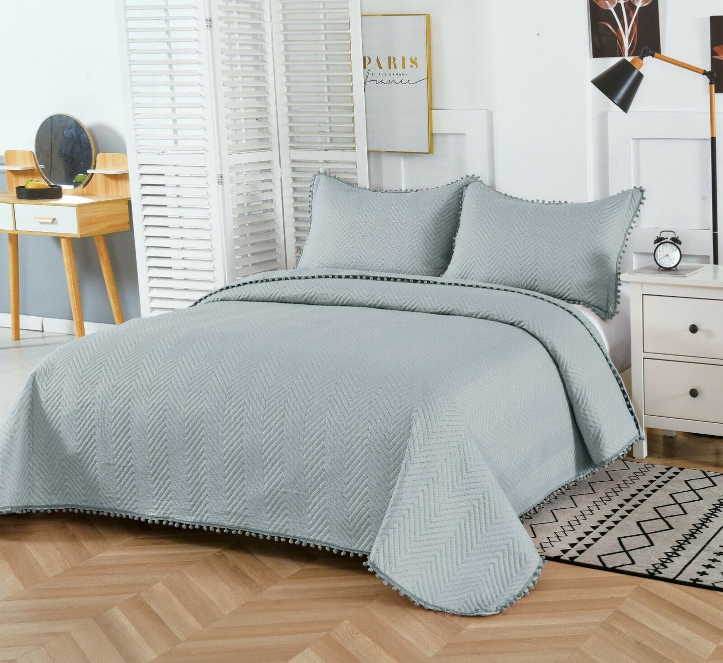 Pom Pom Bedspread Grey