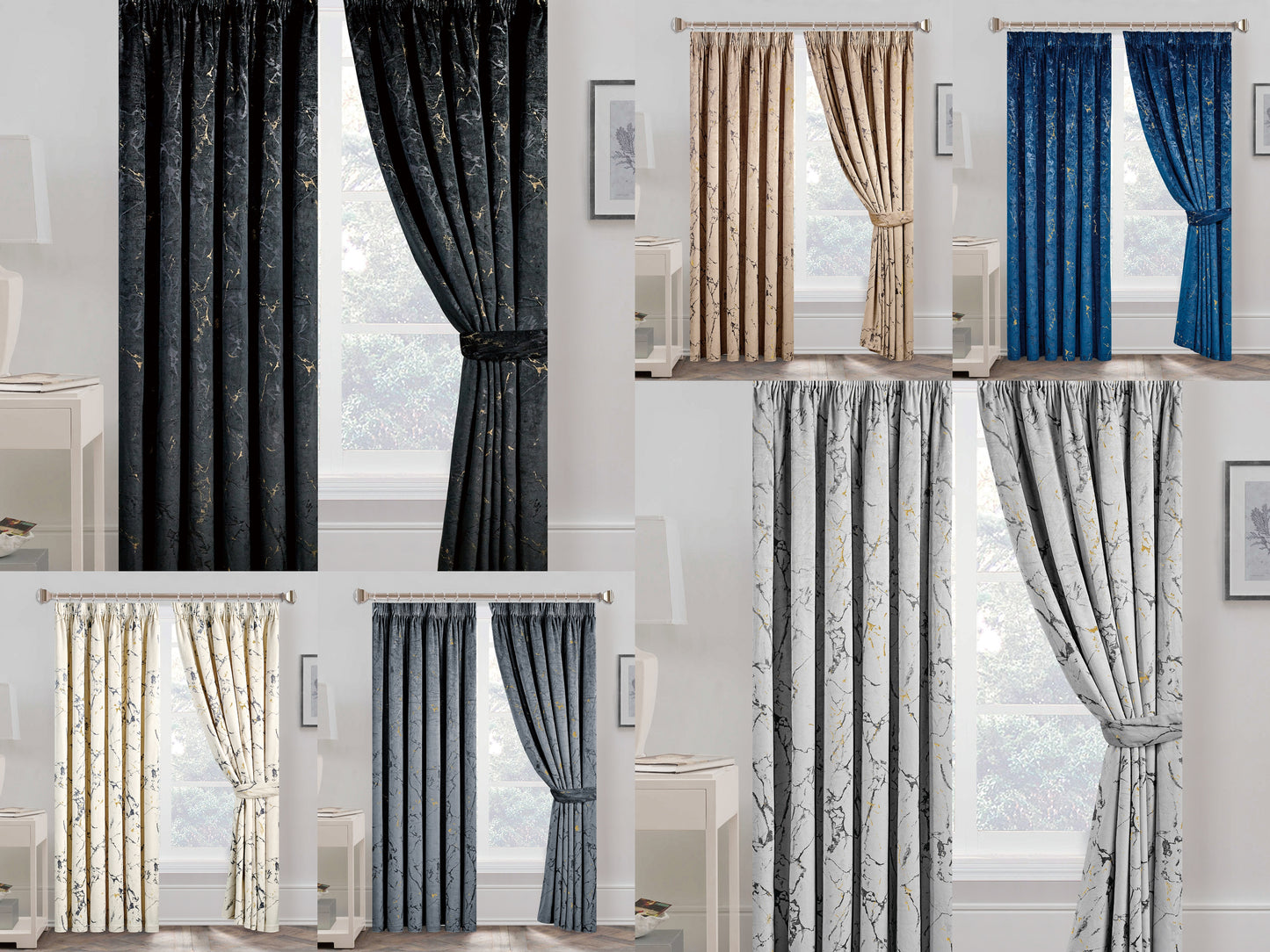 Luxury Black Colour Marble Velvet Ring Top Curtains