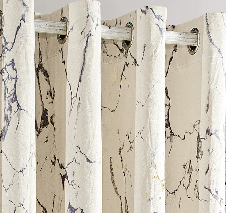 Luxury Cream Colour Marble Velvet Ring Top Curtains