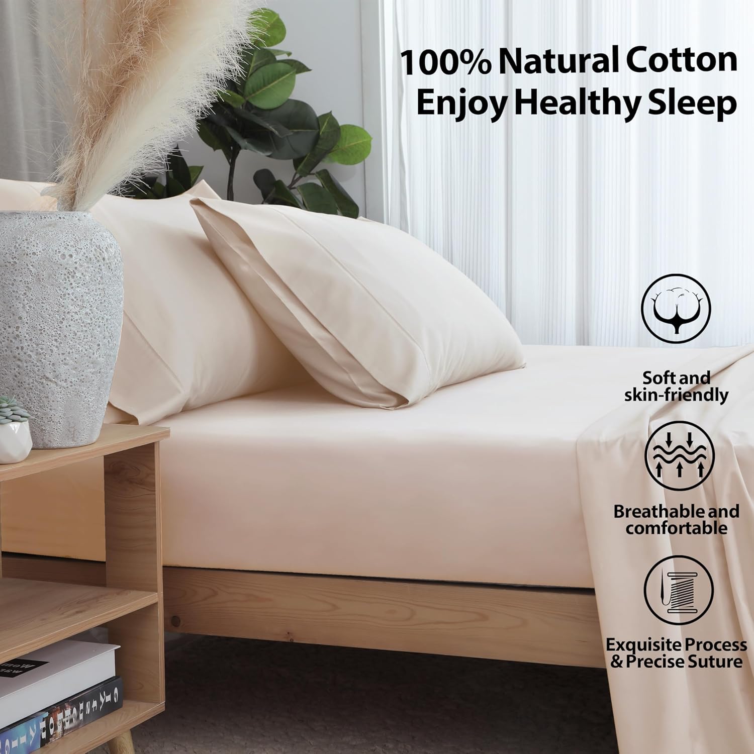 Riccardo Valeria 100- Cotton Sateen Fitted Sheet – Luxury Hotel Quality, Deep Pocket up to 16", Ultra Soft & Breathable, 300 Thread Count, Wrinkle-Free, Cooling, Hypoallergenic, Fade Resistant