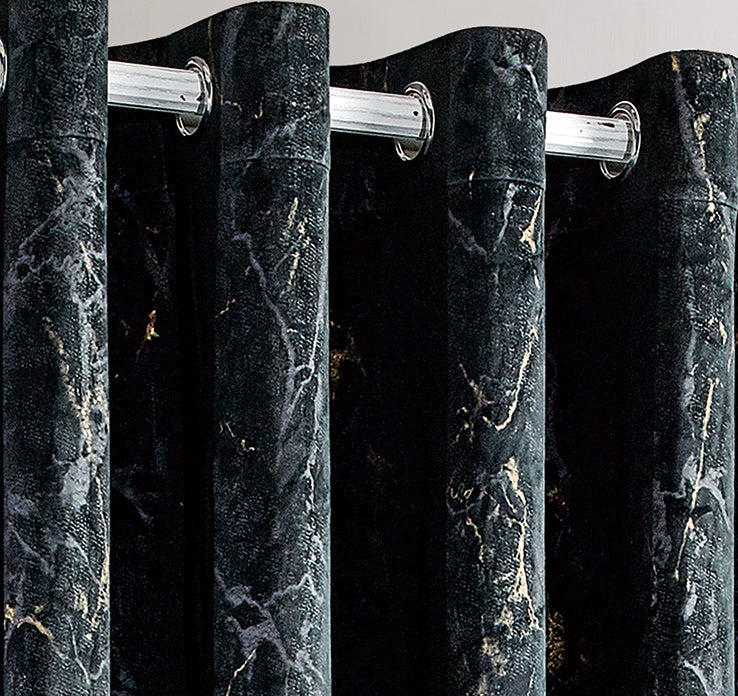 Luxury Black Colour Marble Velvet Ring Top Curtains