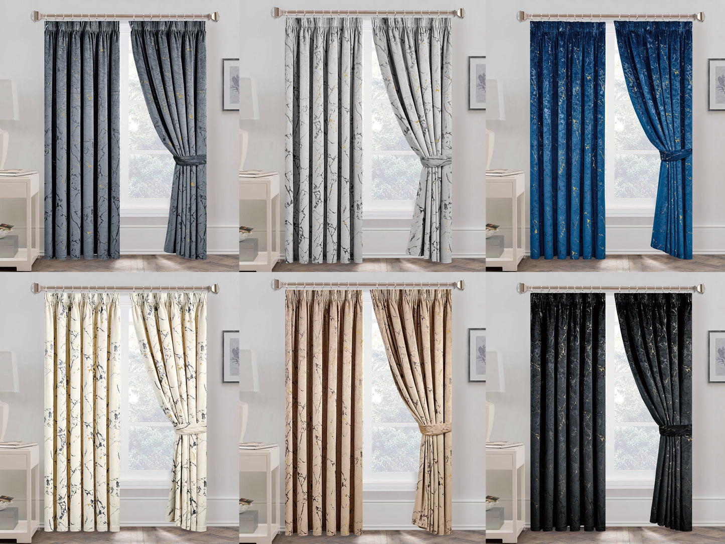 Luxury Black Colour Marble Velvet Ring Top Curtains