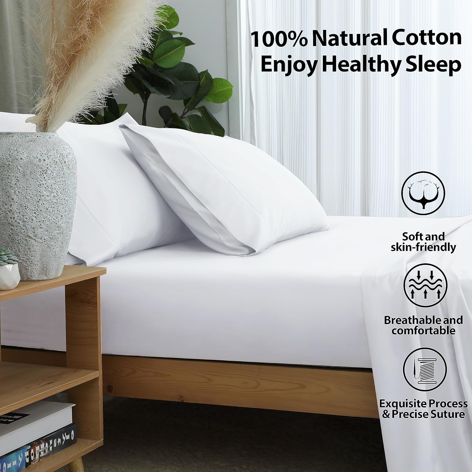 Riccardo Valeria 100- Cotton Sateen Fitted Sheet – Luxury Hotel Quality, Deep Pocket up to 16", Ultra Soft & Breathable, 300 Thread Count, Wrinkle-Free, Cooling, Hypoallergenic, Fade Resistant