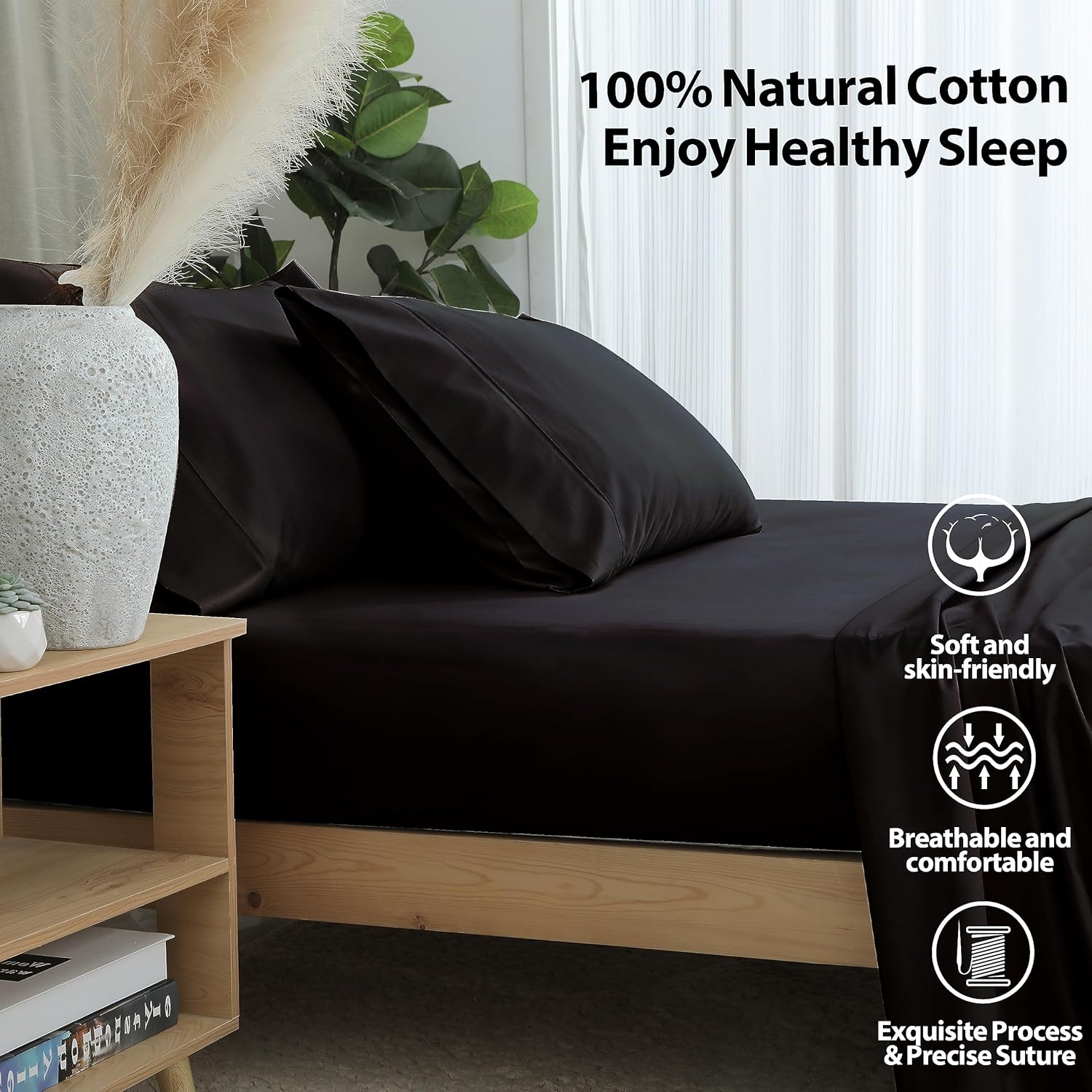 Riccardo Valeria 100- Cotton Sateen Fitted Sheet – Luxury Hotel Quality, Deep Pocket up to 16", Ultra Soft & Breathable, 300 Thread Count, Wrinkle-Free, Cooling, Hypoallergenic, Fade Resistant