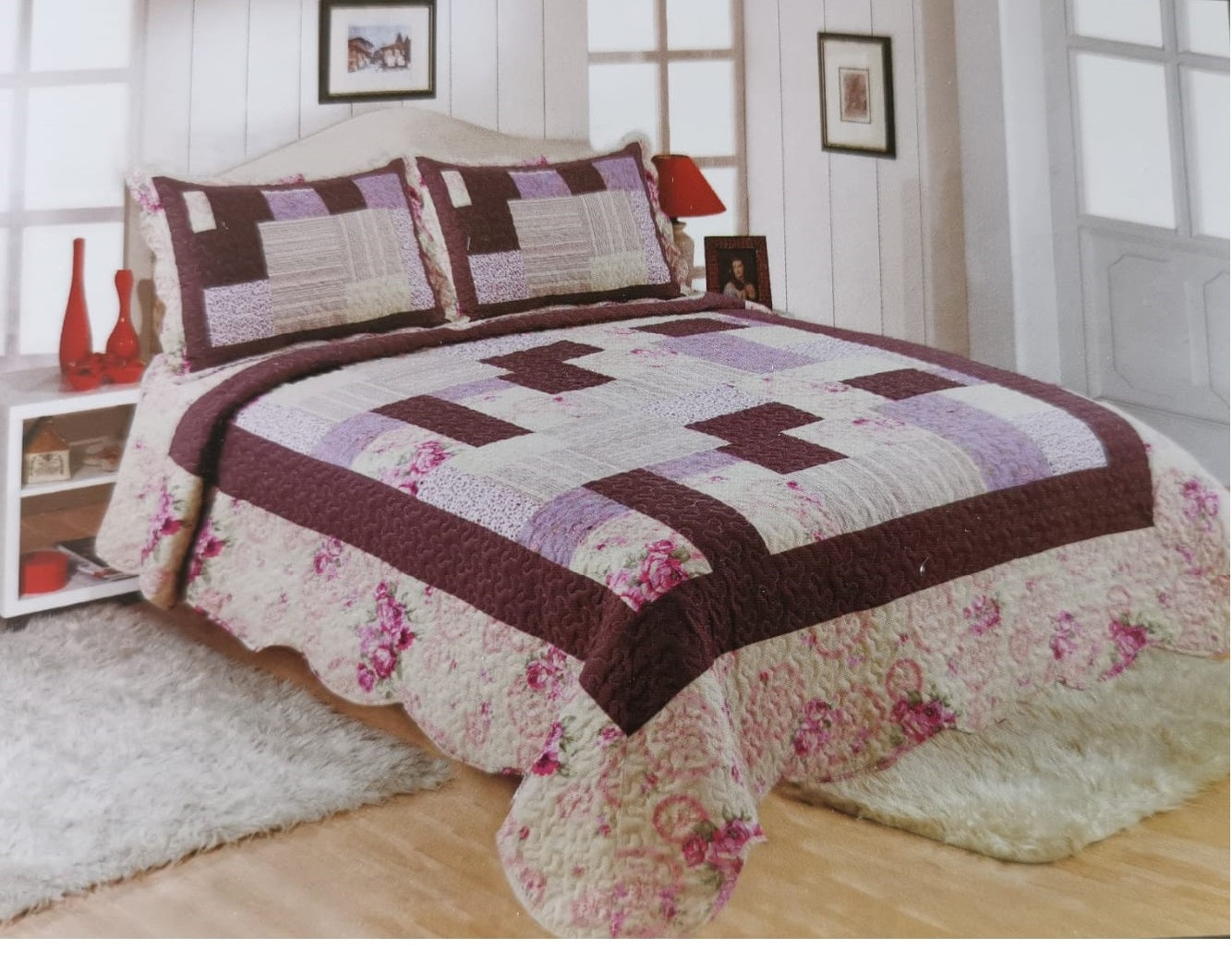 Patchwork Bedspreads 3 Pcs with Pillow cases 04